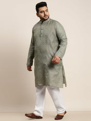 Men's Jacquard Silk Teal green Self design Kurta & Off-White Pyjama