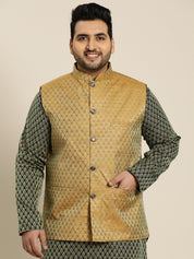 Men's Jacquard Silk Mustard Self Design ONLY Nehrujacket