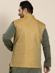 Men's Jacquard Silk Mustard Self Design ONLY Nehrujacket