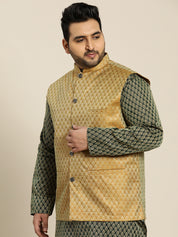 Men's Jacquard Silk Mustard Self Design ONLY Nehrujacket