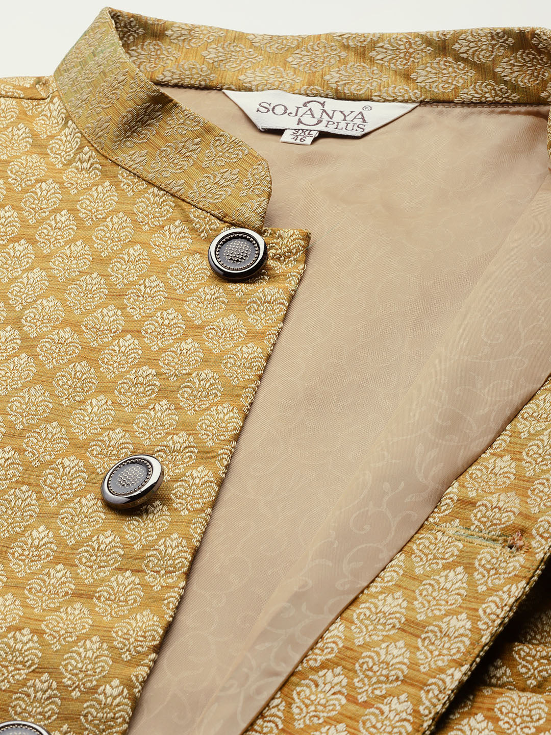 Men's Jacquard Silk Mustard Self Design ONLY Nehrujacket