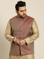 Men's Jacquard Silk Maroon Self Design ONLY Nehrujacket