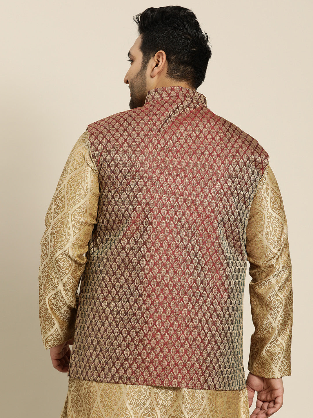 Men's Jacquard Silk Maroon Self Design ONLY Nehrujacket