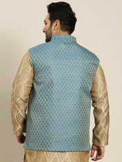 Men's Jacquard Silk Peacock Blue Self Design ONLY Nehrujacket