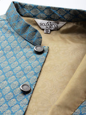 Men's Jacquard Silk Peacock Blue Self Design ONLY Nehrujacket