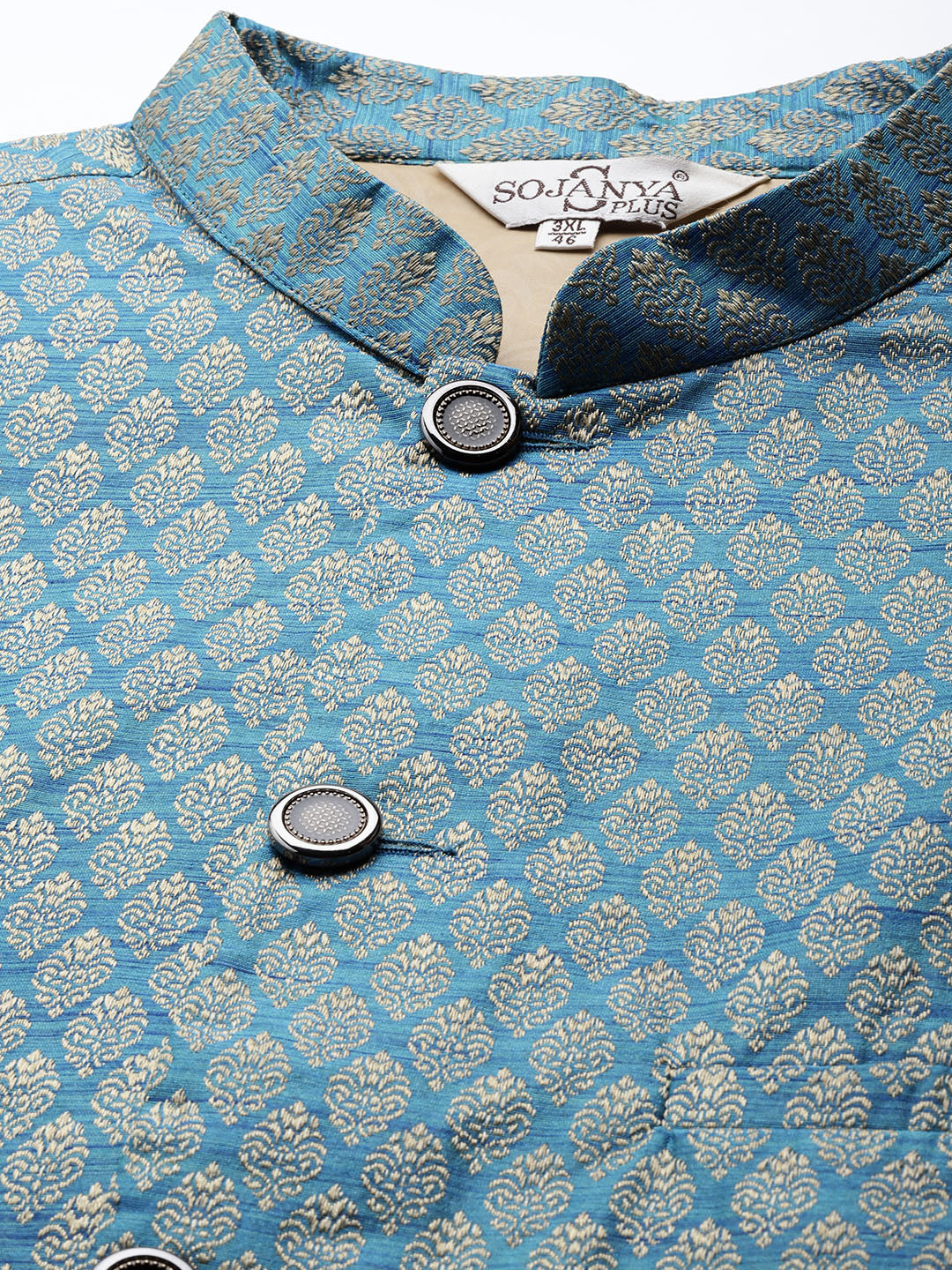 Men's Jacquard Silk Peacock Blue Self Design ONLY Nehrujacket