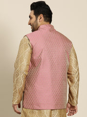 Men's Jacquard Silk Pink Self Design ONLY Nehrujacket