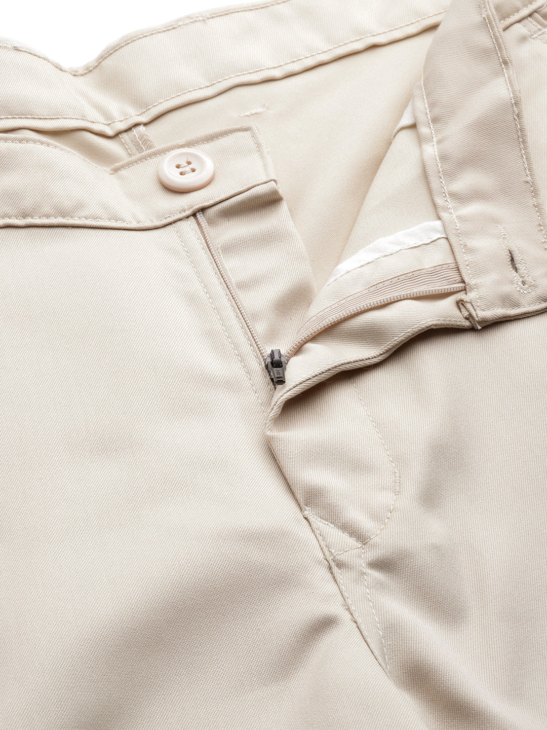 Men's Cotton Blend Beige Solid Trousers