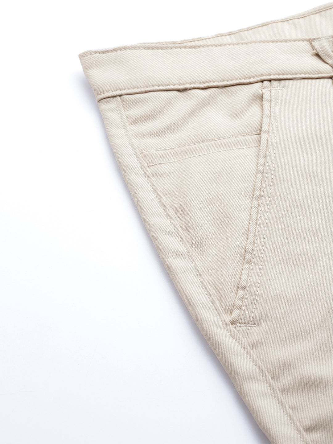 Men's Cotton Blend Beige Solid Trousers