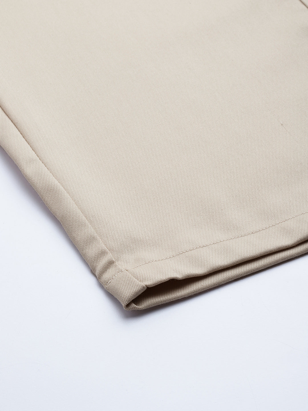 Men's Cotton Blend Beige Solid Trousers