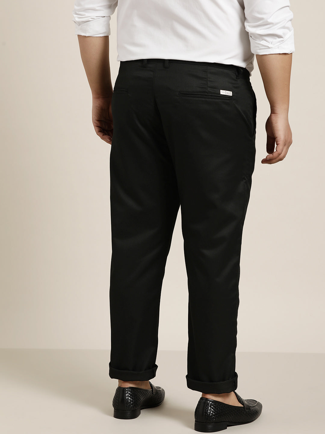 Men's Cotton Blend Black Solid Trousers