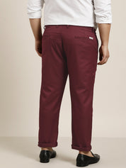 Men's Cotton Blend Burgundy Solid Trousers