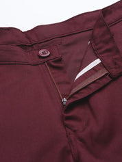 Men's Cotton Blend Burgundy Solid Trousers