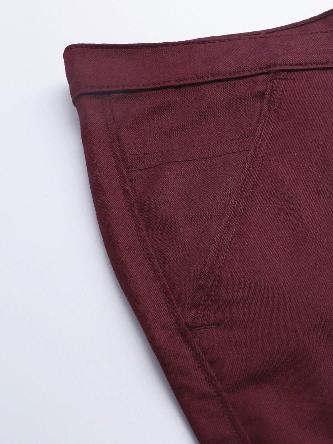 Men's Cotton Blend Burgundy Solid Trousers