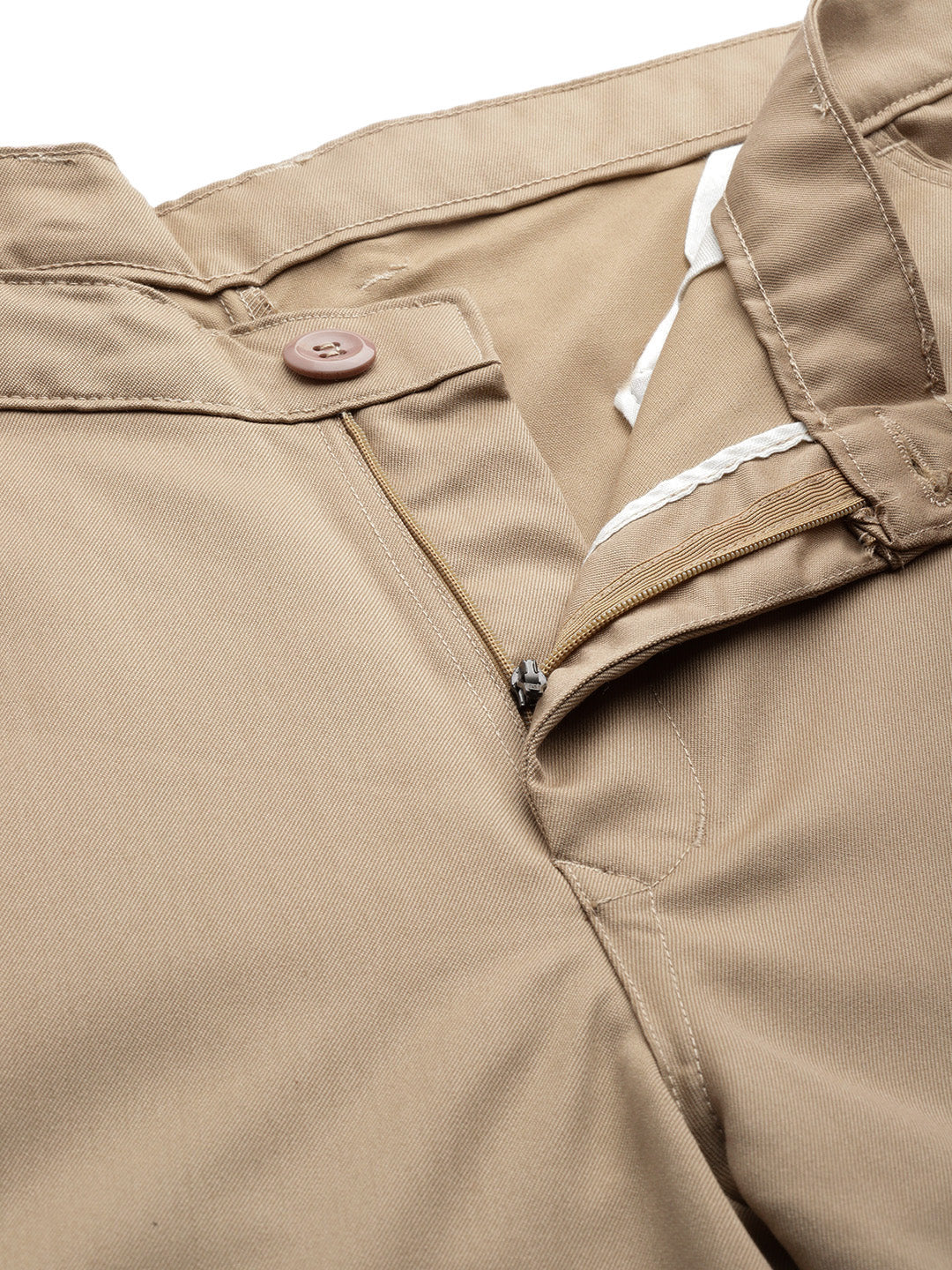 Men's Cotton Blend Khaki Solid Trousers