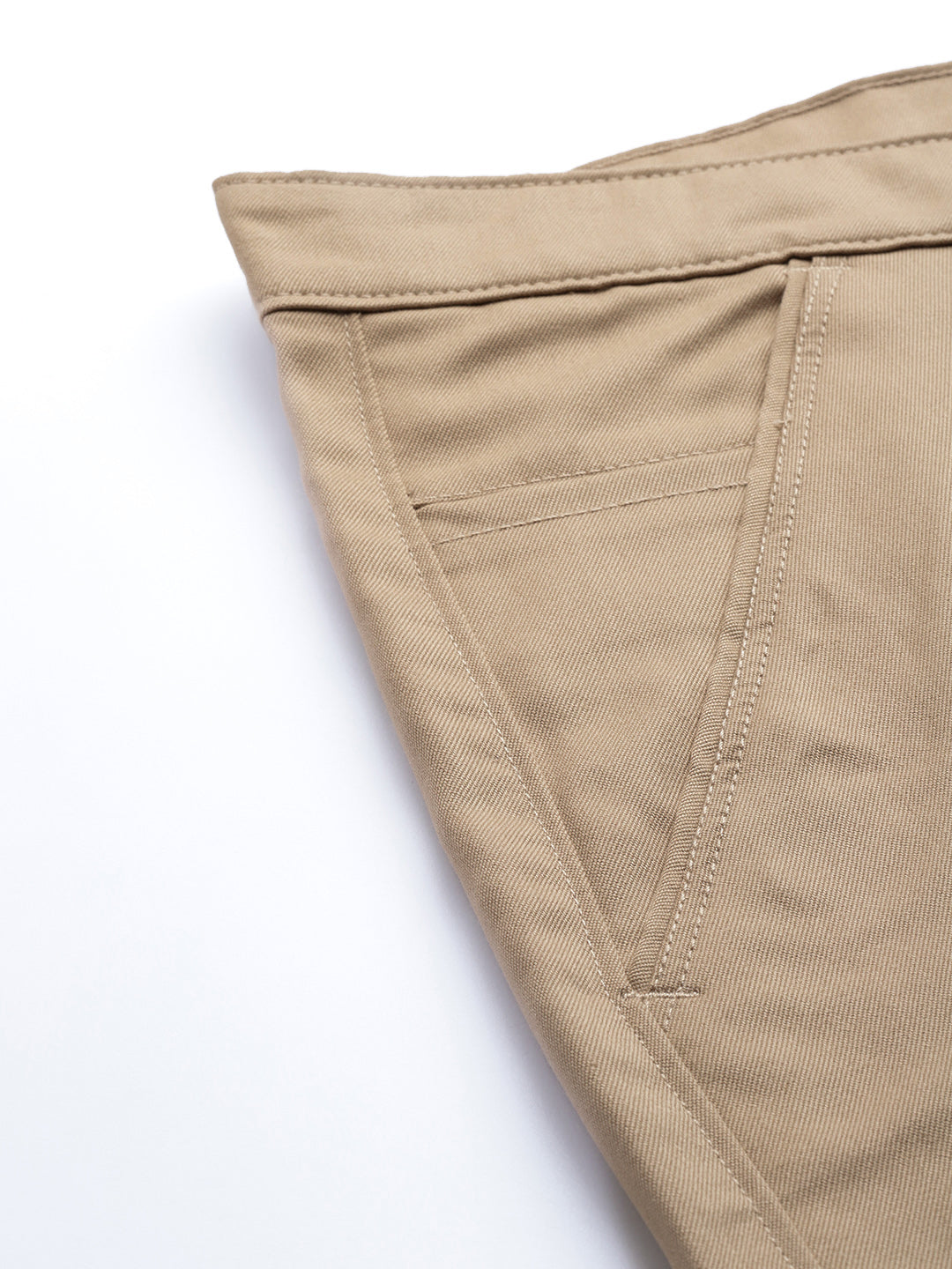 Men's Cotton Blend Khaki Solid Trousers