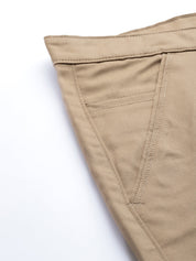 Men's Cotton Blend Khaki Solid Trousers