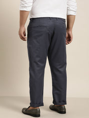 Men's Cotton Blend Charcoal Grey Solid Trousers