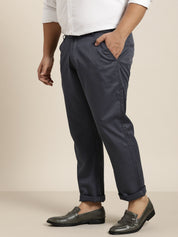 Men's Cotton Blend Charcoal Grey Solid Trousers