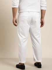 Men's Cotton Blend White Solid Trousers