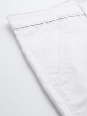 Men's Cotton Blend White Solid Trousers