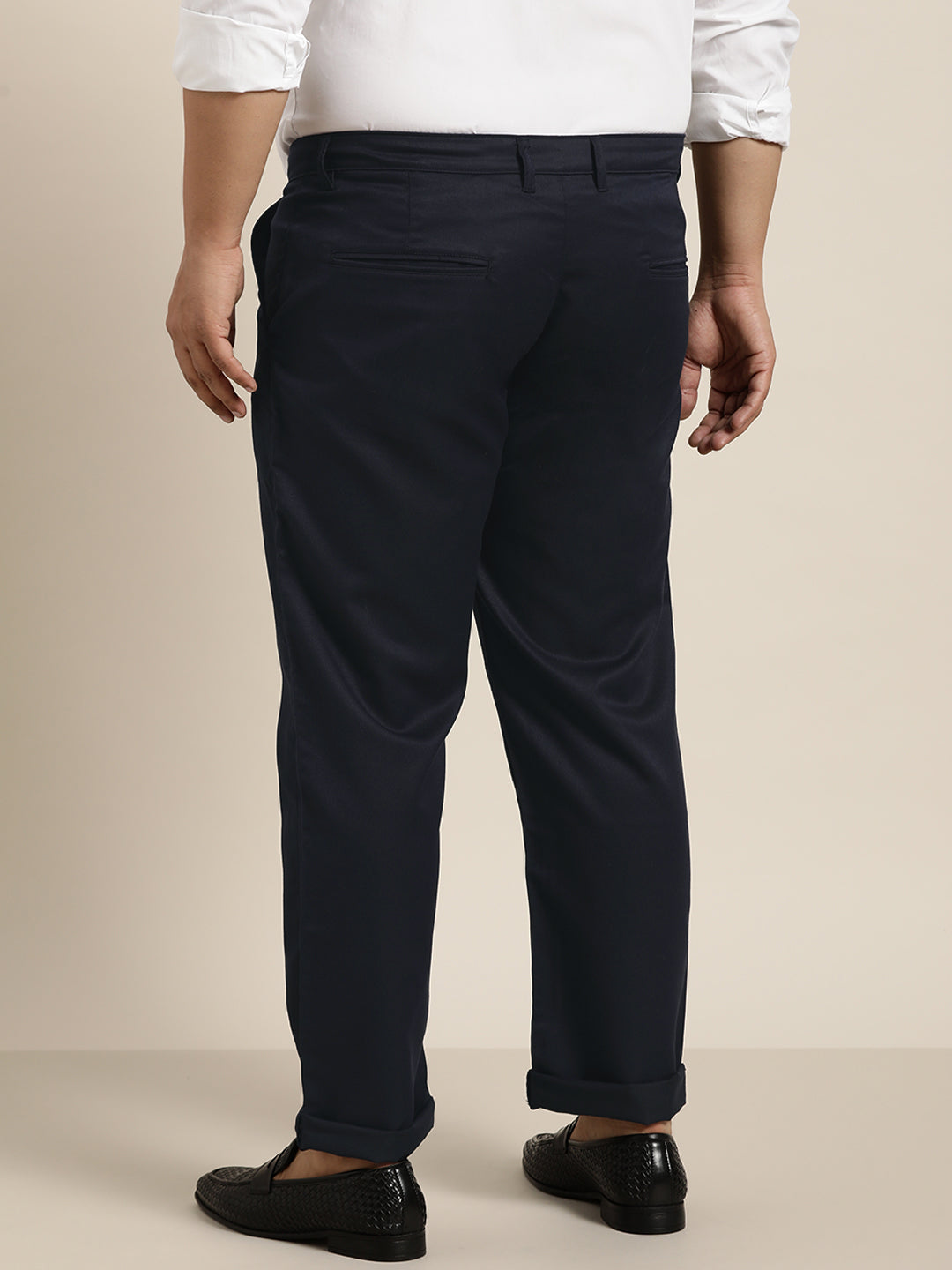Men's Cotton Blend Dark Navy Blue Solid Trousers