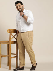 Men's Cotton Blend Khaki Woven Design Trousers