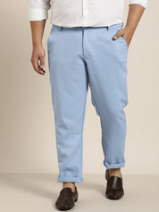 Men's Cotton Blend Blue Woven Design Trousers