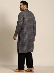 Men's Cotton Black and Grey Printed Only Long Kurta