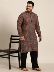 Men's Cotton Black and Peach Printed Only Long Kurta