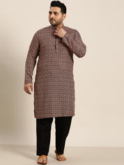 Men's Cotton Black and Peach Printed Only Long Kurta