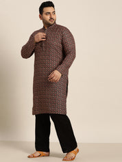 Men's Cotton Black and Peach Printed Only Long Kurta