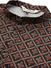 Men's Cotton Black and Peach Printed Only Long Kurta