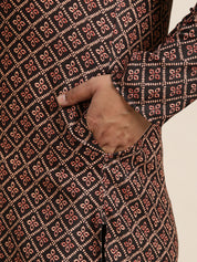 Men's Cotton Black and Peach Printed Only Long Kurta