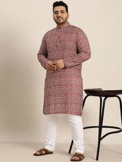 Men's Cotton Brown and Pink Printed Only Long Kurta