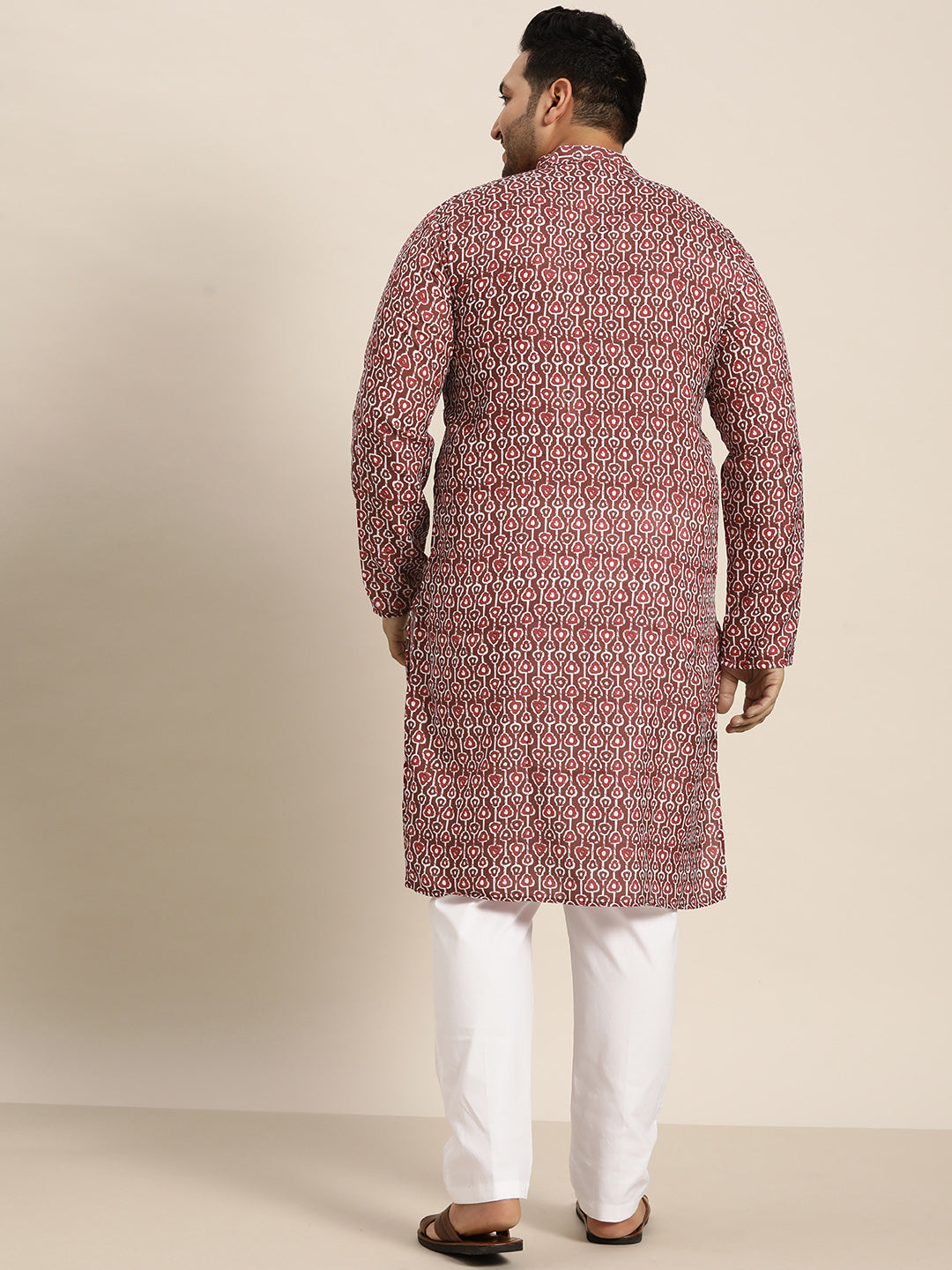 Men's Cotton Brown and Pink Printed Only Long Kurta