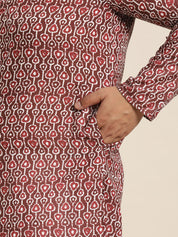 Men's Cotton Brown and Pink Printed Only Long Kurta