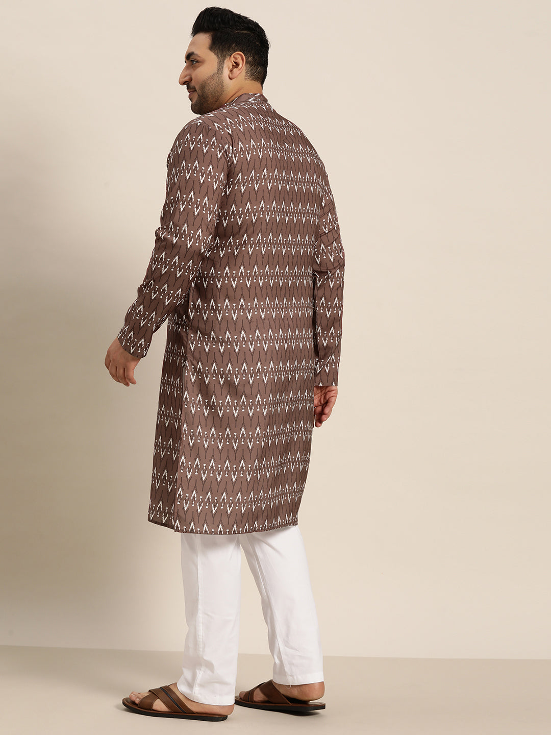 Men's Cotton Brown and Cream Printed Only Long Kurta