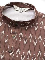 Men's Cotton Brown and Cream Printed Only Long Kurta