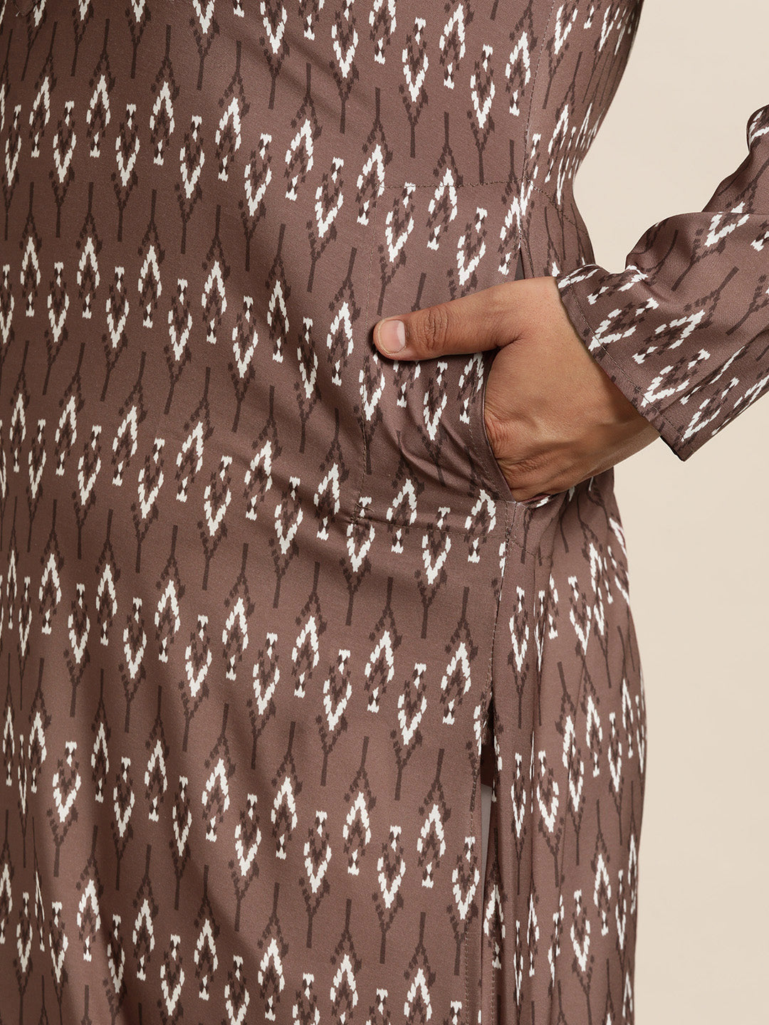 Men's Cotton Brown and Cream Printed Only Long Kurta