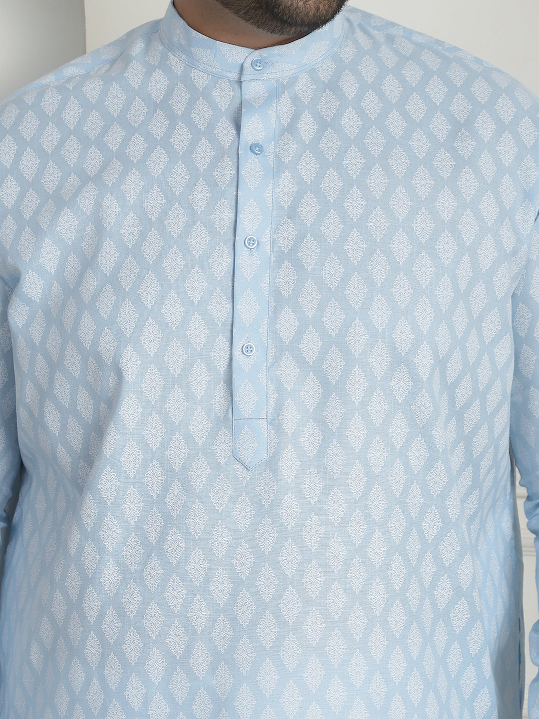 Men's Cotton Blend Printed Sky Blue Pyjama - Main Image