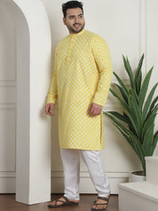 Men's Cotton Blend Printed Yellow Pyjama