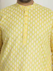 Men's Cotton Blend Printed Yellow Pyjama