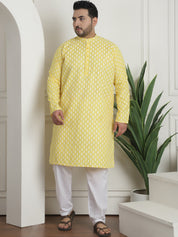 Men's Cotton Blend Printed Yellow Pyjama