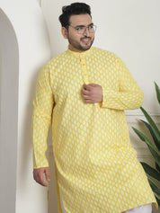 Men's Cotton Blend Printed Yellow Pyjama