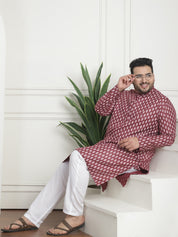 Men's Cotton Blend Printed Maroon Pyjama