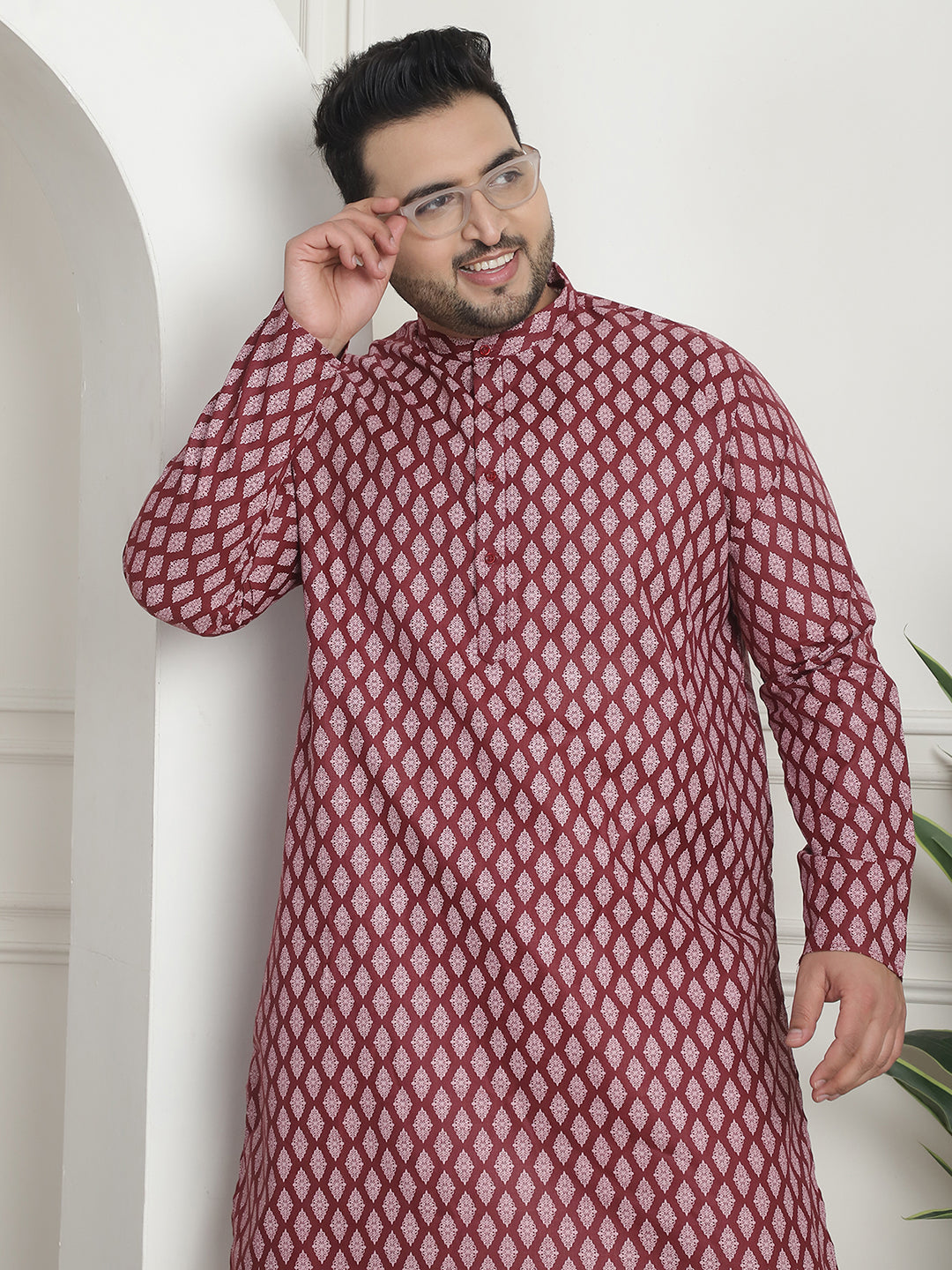 Men's Cotton Blend Printed Maroon Pyjama