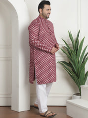 Men's Cotton Blend Printed Maroon Pyjama