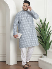 Men's Cotton Blend Printed Grey Pyjama