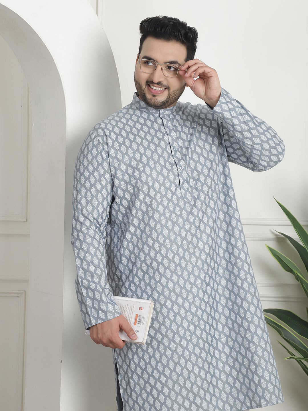 Men's Cotton Blend Printed Grey Pyjama